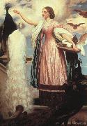 Lord Frederic Leighton A Girl Feeding a Peacock Spain oil painting artist